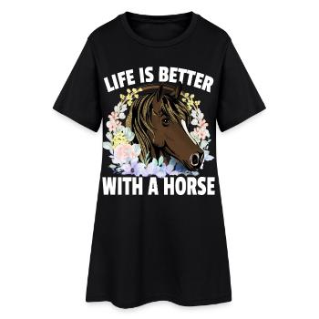 Das Leben ist besser mit einem Pferd - Frauen T-Shirt-Kleid - Schwarz - Vorne