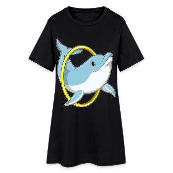 Dauphin avec anneau - Robe T-shirt Femme - noir - Devant