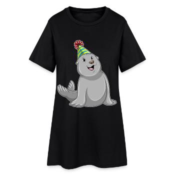 Chapeau d’anniversaire de phoque - Robe T-shirt Femme - noir - Devant