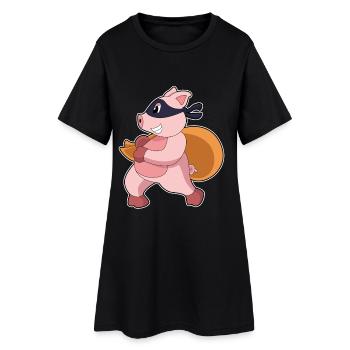 Schwein Bandit Geldsack - Frauen T-Shirt-Kleid - Schwarz - Vorne