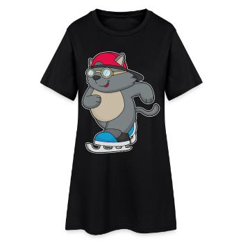 Katze Eislaufen Schlittschuhe - Frauen T-Shirt-Kleid - Schwarz - Vorne