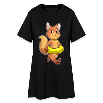 Fuchs Schwimmen Schwimmring Sommer - Frauen T-Shirt-Kleid - Schwarz - Vorne