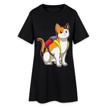 Chat avec cartable - Robe T-shirt Femme - noir - Devant