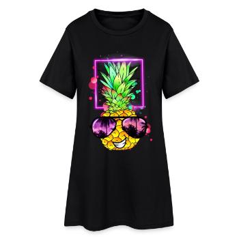 coole Ananas Retro Neon - Frauen T-Shirt-Kleid - Schwarz - Vorne