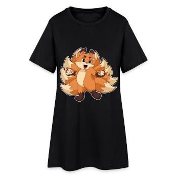 Lustiger Fuchs - Frauen T-Shirt-Kleid - Schwarz - Vorne