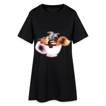 Fuchs Tasse Kaffee - Frauen T-Shirt-Kleid - Schwarz - Vorne