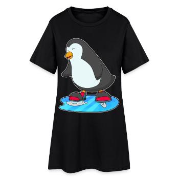 Pinguin Eislaufen Schlittschuhe - Frauen T-Shirt-Kleid - Schwarz - Vorne