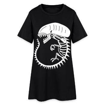 Weißes außerirdisches Monsterskelett - Frauen T-Shirt-Kleid - Schwarz - Vorne