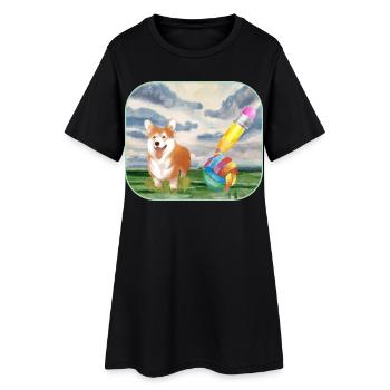 Watercolor Dog with Ball - Women’s T-Shirt Dress - black - Front