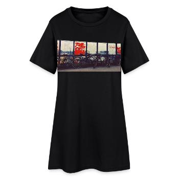 Bicycle convoy at the railway fence - Women’s T-Shirt Dress - black - Front