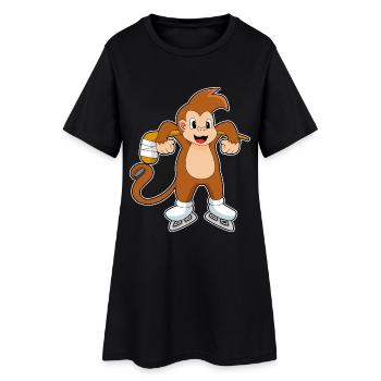 Monkey Hockey Hockey sur glace Bâton de hockey sur glace - Robe T-shirt Femme - noir - Devant