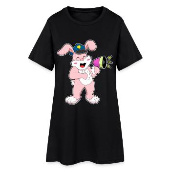 Hase Polizist Mikrofon Polizei - Frauen T-Shirt-Kleid - Schwarz - Vorne