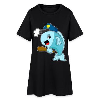 Fisch Polizist Schlagstock Polizei - Frauen T-Shirt-Kleid - Schwarz - Vorne