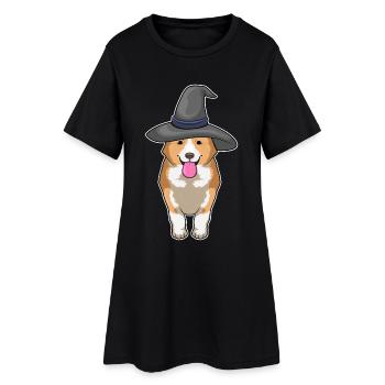 Corgi Halloween Witch - Women’s T-Shirt Dress - black - Front