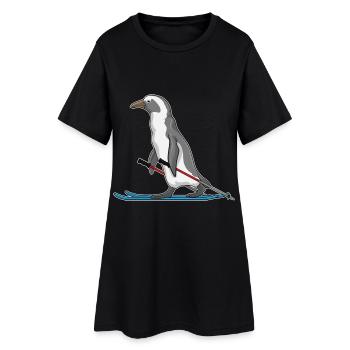 Pinguin Skifahrer Ski - Frauen T-Shirt-Kleid - Schwarz - Vorne