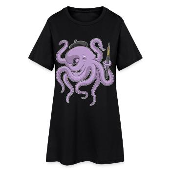 Octopus Painter Brush Painting - Women’s T-Shirt Dress - black - Front