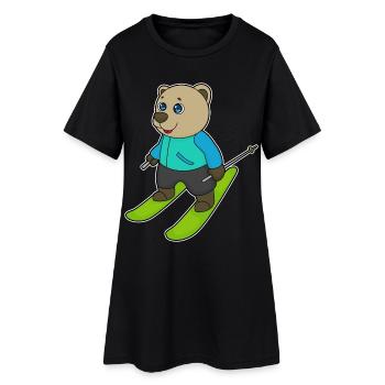 Bär Skifahrer Ski - Frauen T-Shirt-Kleid - Schwarz - Vorne