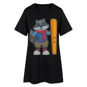 Waschbär Skifahrer Ski - Frauen T-Shirt-Kleid - Schwarz - Vorne