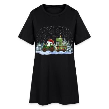 Christmas Tractor Tree Rex Dino Tractor Pajamas - Women’s T-Shirt Dress - black - Front