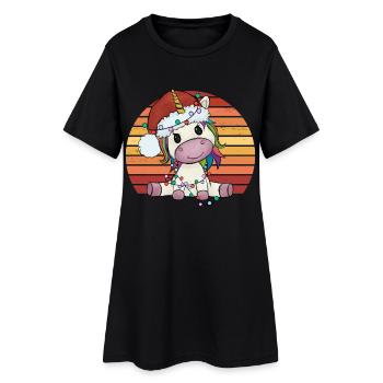 Noël Licorne Licorne Licorne Cadeau Pyjama - Robe T-shirt Femme - noir - Devant