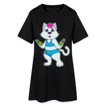 Culturisme Cat Bodybuilder avec haltères - Robe T-shirt Femme - noir - Devant