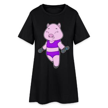 Bodybuilder cochon avec haltères - Robe T-shirt Femme - noir - Devant