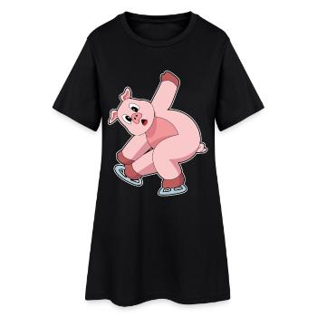 Schwein Eislaufen Schlittschuhe - Frauen T-Shirt-Kleid - Schwarz - Vorne