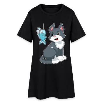 Pêche au poisson pêcheur chat - Robe T-shirt Femme - noir - Devant