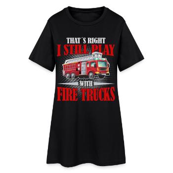 Les pompiers aiment jouer avec les camions de pompiers - Robe T-shirt Femme - noir - Devant