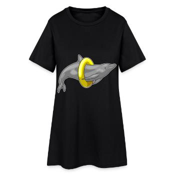 Delfin Schwimmen Rettungsring - Frauen T-Shirt-Kleid - Schwarz - Vorne