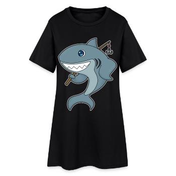 Shark Angler Fishing Rod Fishing - Women’s T-Shirt Dress - black - Front