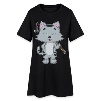 Canne à pêche Cat Angler Canne à pêche - Robe T-shirt Femme - noir - Devant