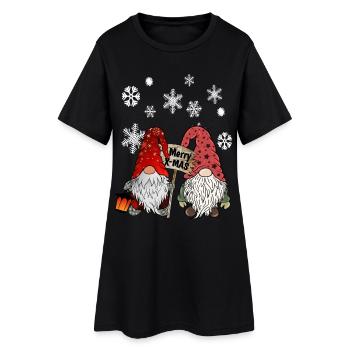 Gnome Christmas Elves with Snowflakes - Women’s T-Shirt Dress - black - Front