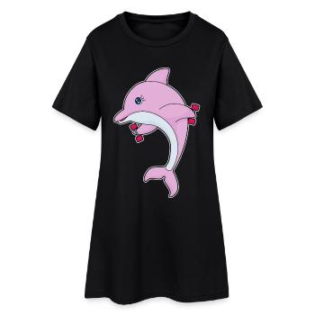 Delfin Bodybuilder Hanteln Bodybuilding - Frauen T-Shirt-Kleid - Schwarz - Vorne