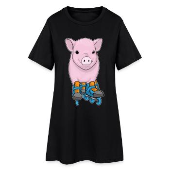 Schwein Inline skating Inline skates - Frauen T-Shirt-Kleid - Schwarz - Vorne