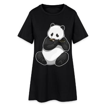 Panda Musicien Flûte Musique - Robe T-shirt Femme - noir - Devant