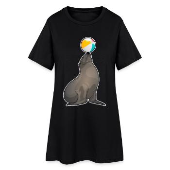 Seehund Schwimmen Wasserball Sommer - Frauen T-Shirt-Kleid - Schwarz - Vorne