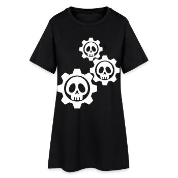 Weiße Totenköpfe und Zahnräder - Frauen T-Shirt-Kleid - Schwarz - Vorne