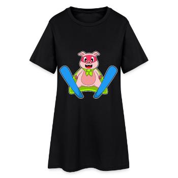 Cochon Sauteur à Ski - Robe T-shirt Femme - noir - Devant
