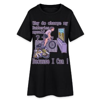 Warum ich meine Akkus selber lade ? - Frauen T-Shirt-Kleid - Schwarz - Vorne