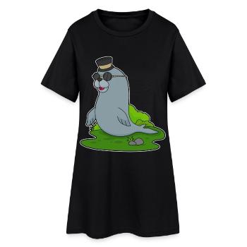 Chapeau haut-de-forme Gentleman Seal - Robe T-shirt Femme - noir - Devant