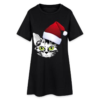 chat noël noël père noël chat mignon mignon lol - Robe T-shirt Femme - noir - Devant