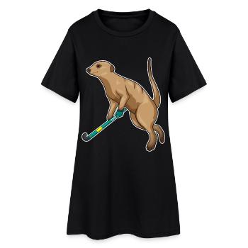 Suricate de hockey sur gazon avec un bâton de hockey sur gazon - Robe T-shirt Femme - noir - Devant