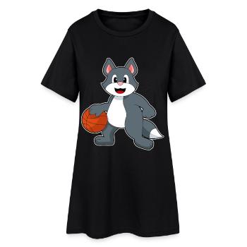 Cat Basketball Player Basketball - Women’s T-Shirt Dress - black - Front