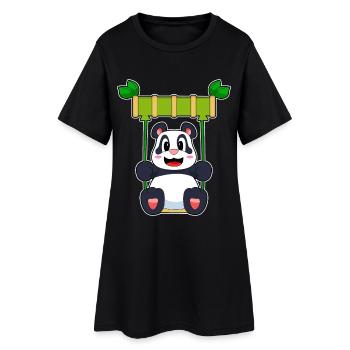 Panda Schaukel - Frauen T-Shirt-Kleid - Schwarz - Vorne