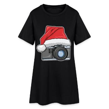 Appareil photo bonnet de Noël - Robe T-shirt Femme - noir - Devant