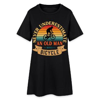 UNTERSCHÄTZE NIEMALS EINEN ALTEN MANN MIT EINEM FAHRRAD - Frauen T-Shirt-Kleid - Schwarz - Vorne