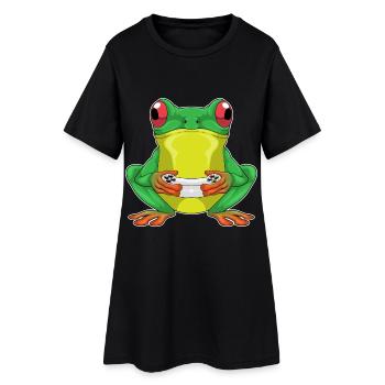 Frosch Gamer Controller - Frauen T-Shirt-Kleid - Schwarz - Vorne