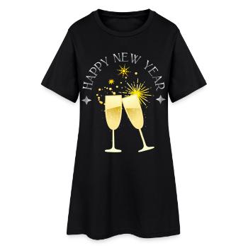 Bonne année avec coupe de et feux d’artifice - Robe T-shirt Femme - noir - Devant