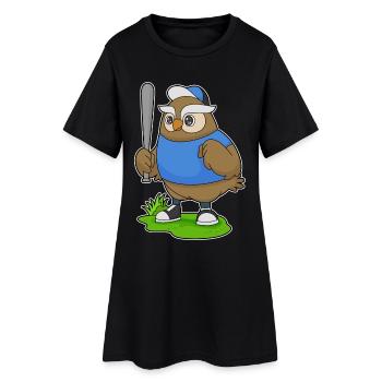Eule Baseball Baseballschläger - Frauen T-Shirt-Kleid - Schwarz - Vorne